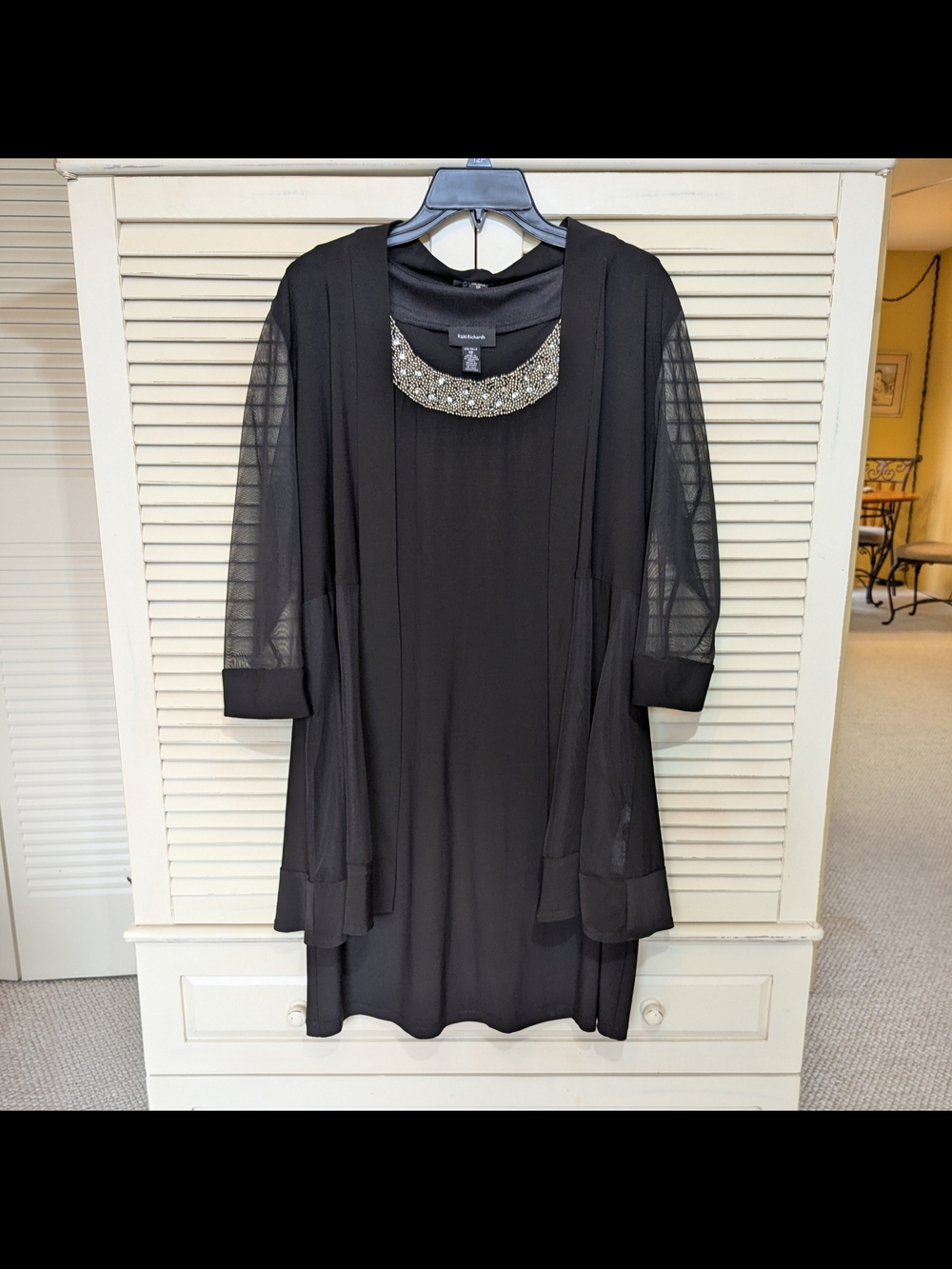 R&M Richards Two Piece Black Dress with Silver Beaded Collar